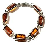.925 Sterling Silver and Top Quality Certified Honey Amber Modern Rectangular Bracelet