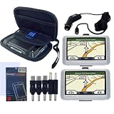 Skque Garmin 200w Series Clear x 2 Silicone Skin Case Cover + Universal Car Charger + Screen Protector + Eva Hard Case Bundle Kit Set