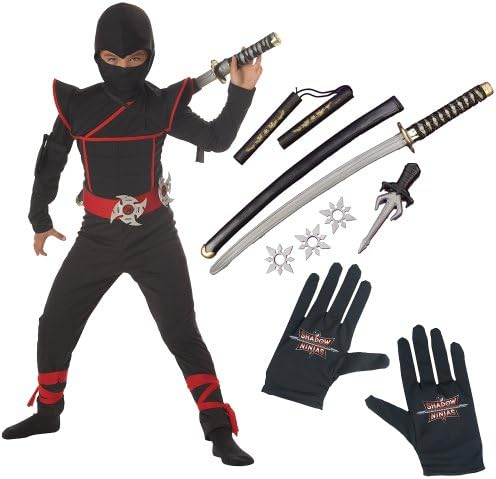 Stealth Ninja Child Costume with Gloves and Ninja Weapon Kit, Small (6-8)