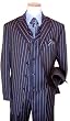 Extrema by Zanetti Navy Blue with Grey/Tan Stripes Super 140'S Italian Wool Vested Wideleg Suit Extrema by Zanetti Navy Blue with Grey/Tan Stripes Super 140'S Italian Wool Vested Wideleg Suit