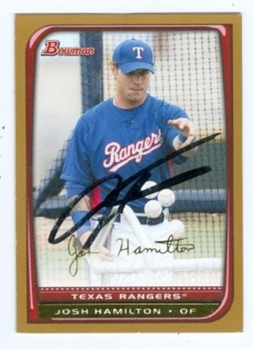 Josh Hamilton Autographed/Hand Signed Baseball Card (Texas Rangers) 2008 Topps Bowman #183