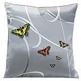Lama Kasso Butterflies and Scrolls on Silver Grey Satin 18-Inch Square Pillow, Design on Both Sides