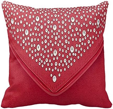 White Sparkly Diamond Bling Studs On Red Silk Look Throw Pillow Case