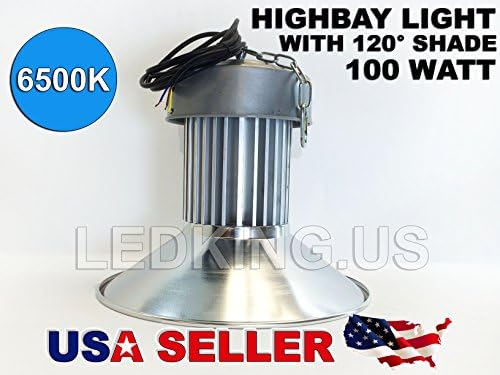 LED High Bay Light 6500K 100W 120° Shades Available. Gray Industrial Factory Warehouse Ceiling (Replaces 250-300Watt Metal Halide or High pressure Sodium High Bay Light).