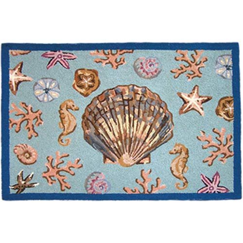 123 Creations C707.28x40 inch Scallop Shell Hooked Rug - 100 Percent Wool