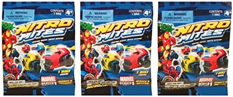 Nitro Mites Marvel Universe Series 1: Heroes & Villains - Micro Sized Motorcycle Mega Speed Racers Blind Bag Mystery Packs (3 Packs)