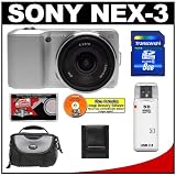 Sony Alpha NEX-3 Digital Camera Body & E 16mm f/2.8 Compact Interchangeable Lens (Silver) with 8GB Card + Battery + Case + Accessory Kit