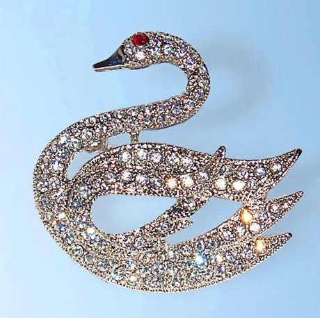 White Classical Swan Pin Swarovski Crystals Brooch Vintage style Black Bird Jewelry Cisne $1 Shipg