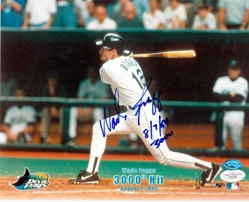 Wade Boggs Autographed/Hand Signed 8x10 Photo (Tampa Bay Devil Rays) 3000th Hit Photo 8/7/99