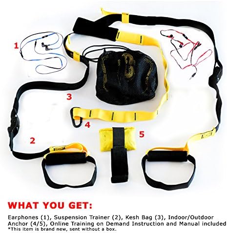 Suspension Trainer Kit for Home Exercise / Outdoor Training. Includes Earphones and Online Course by SR2.0