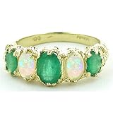 18K Yellow Gold Ladies 5 Stone Emerald & Opal Ring - Finger Sizes L to Z Available