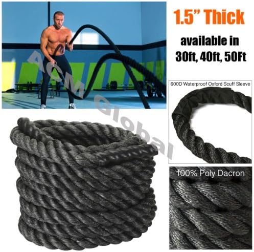 Battle Rope NEXPro - Poly Dacron Undulation Rope Exercise Fitness Training MMA - 2" width Avail. in 30ft, 40ft, 50ft Length BLACK x