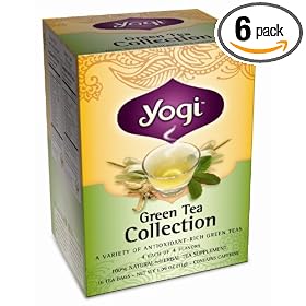 Yogi Green Tea Collection, Herbal Tea Supplement Variety Pack, 16-Count Tea Bags (Pack of 6)