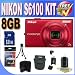COOLPIX S6100 16 MP Digital Camera with 7x NIKKOR Wide-Angle Optical Zoom Lens and 3-Inch Touch-Panel LCD (Red)+ 8GB SDHC Memory + SDHC Memory Card Wallet + Shock Proof Case w/Strap + USB Card Reader + Mini Tripod + Accessory Saver Bundle!