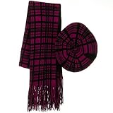 Plaid Designed Scarf and Beret Set - Fuchsia W31S47F