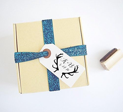 Wedding Save the Date Stamp with Rustic Antlers Design, Personalized Names and Date