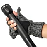 Alki'i Suede Palm Wool Thermal Insulation Fingerless Texting Work Gloves with Mitten Cover, Gray, One Size