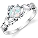 Stelring Silver 925 Irish Claddagh Friendship & Love Ring with Opal Heart Sizes 3 to 10