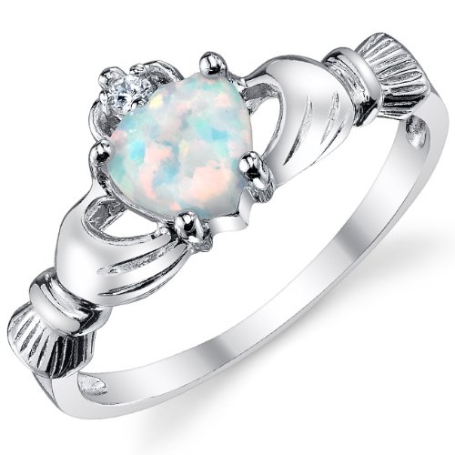 Stelring Silver 925 Irish Claddagh Friendship & Love Ring with Opal Heart Sizes 3 to 10