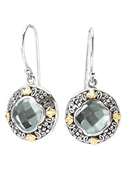 925 Silver & Green Amethyst Ornate Scroll Earrings with 18k Gold Accents