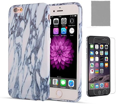 iPhone 6s / 6 Case, Tanzhi Print Marble Pattern Crystal Flexible TPU Slim Cover with Tempered Glass Screen Protector for iPhone 6 /6s 4.7" inch (Sky Blue)