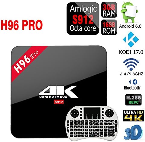 H96 PRO Android 6.0 3GB/16GB TV Box, Yubng Amlogic S912 Octa Core 4K Kodi 17.0 Fully Loaded Double WiFi 2.4G/5G Bluetooth 4.0 Streaming Media Player (H96 PRO 3GB/16GB + I8 Wireless Keyboard White)