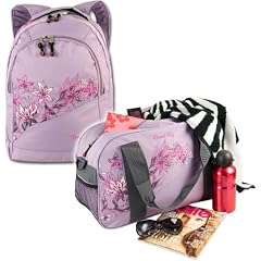 DANIEL RAY Schulrucksack FLOWER 2er Set Rucksack + Sporttasche Flieder