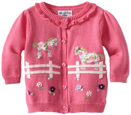 Hartstrings Baby-Girls Newborn Cotton Horse Motif Cardigan Sweater
