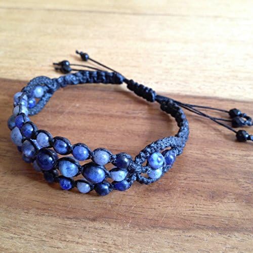 Blue Sodalite and Aventurine Macrame Triple Row Bracelet