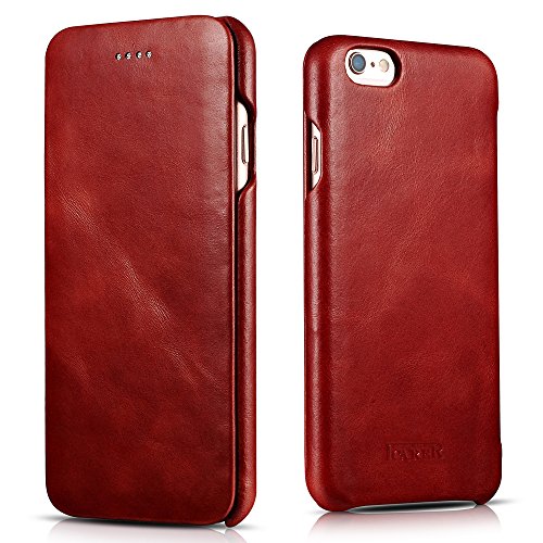 iPhone 6 leather case, Icarercase Premium iPhone 6s Genuine Leather Wallet Case Curve Edge Flip Style, Vintage Folio Cover for Apple iPhone 6 4.7 Inch in Leather (Red)