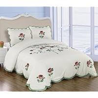 3 Pieces 3D White, Green, and Pink Rose with Vine Comforter/bedspread/quilt/coverlets Bedding Set for King Size Bed