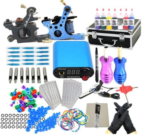Professional Complete Tattoo Kit 2 Machine Gun Inks LCD Power Supply