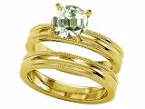 1.35 cttw Sterling Silver 14K Yellow Gold Plated Genuine Round Green Amethyst Engagement Wedding Set