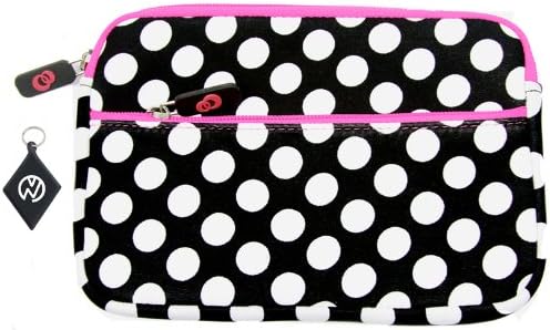 Insignia NS-P10DVD Portable DVD Player Case , Neoprene Sleeve with Extra Zipper Pocket. Color: Polka Dots with Magenta Accent Zipper + NuVur ™ keychain (ND09PGW1)