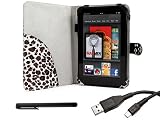 Kroo Melrose Series Folio Cover Case for Amazon Kindle Fire Tablet PC - Leopard Print (Comes with a 3ft Sync/charge Cable and a Stylus Pen)