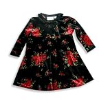 Hartstrings - Toddler Girls Long Sleeve Velvet Dress, Black, Red, Green (Size 4T)