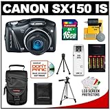 Canon PowerShot SX150 IS 14.1 MP Digital Camera (Black) with 16GB Card + Ba ....