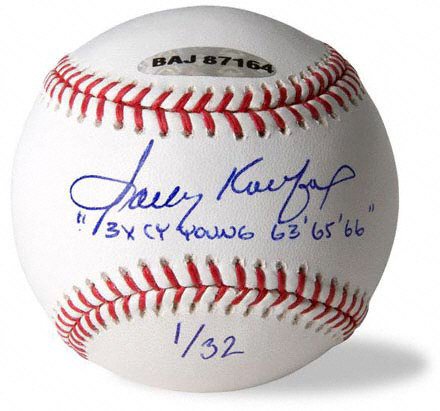 Sandy Koufax Autographed Baseball with 3x Cy Inscription