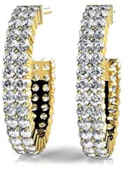 2.00 ct Ladys Round Cut Diamond Two Row Hoop Earrings in 18 kt Yellow Gold