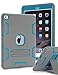 TOPSKY Compatible with iPad Air 2 Case, iPad A1566/A1567 Kids Proof Case, Heavy Duty Shockproof Rugged Armor Defender Kickstand Protective Cover Case for iPad Air 2 Grey Blue