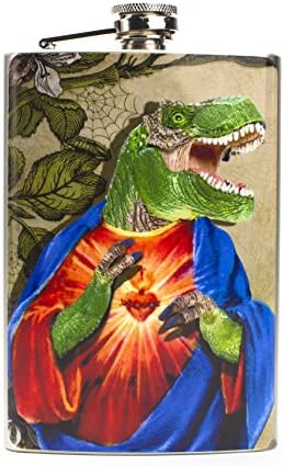 Dinosaur Jesus Funny Flask - Handcrafted Flasks by Flasking - Original Designs Made in U.S.A. - Printed in Stunning Detail - 8 oz