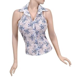Buy 100% Cotton White Blue Floral Halter Neck Blouse by Nvie Designs