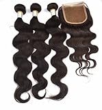 Angel Hair 3 Bundles + 1 Lace Closure; Peruvian Virgin Hair Extension; Body Wave (20 22 24 + 12
