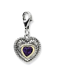 14k Yellow Gold Sterling Silver with Amethyst Antiqued Charm