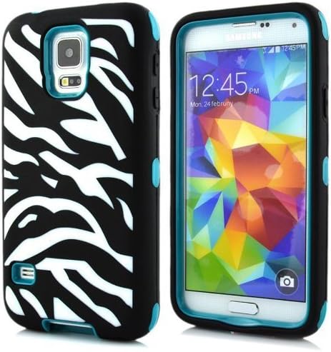 Minnesota Computers S5 Armored Protective Case 3-in-1 Hybrid Cover Works with Galaxy S5 / SV / i9600 2014 (Zebra Teal)