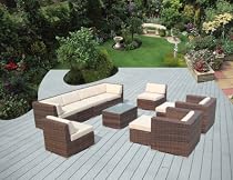 Big Sale Genuine Ohana Outdoor Patio Wicker Sofa Mixed Brown Furniture 11pc Set with Free Patio Cover
