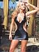 SeXy Black Gloss Microfiber Mini Dress Cut out Sides Metal Chains Thong Set M or L