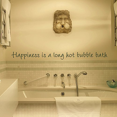 Bathroom Quote – Happiness is a long hot bubble bath – Bath Tub Vinyl Wall Decal Art (Dark Brown, Small)