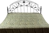Green Jamawar Bedspread with All-Over Weave - Rayon