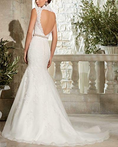 UniWedding Sexy Cap Sleeves Open Back Lace Embroidery Mermaid Wedding Gown US 8